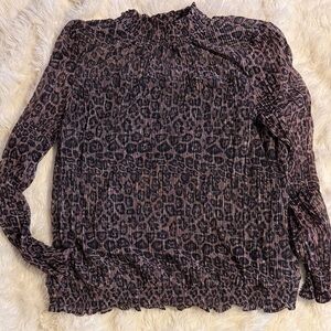 Adrianna Papell Black and Brown Leopard Blouse
